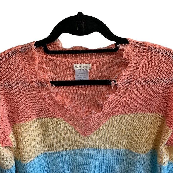 Main Strip Rainbow Raw Hem Distressed Pastel Sweater S - Picture 3 of 6